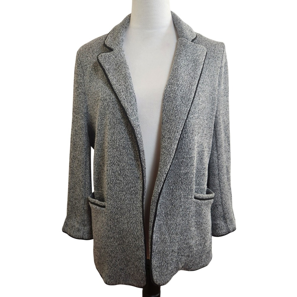 Skies Are Blue Women's XL Blazer Jacket Gray‎ Black Trim Floral Lined Career